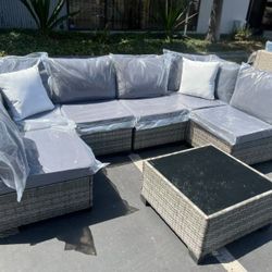 No Assemble Require!!! New 7 Pieces Wicker Outdoor Patio Furniture Set Sectional Sofa Set ottoman table