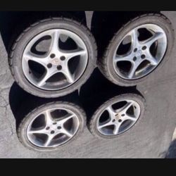 4 — 205/50r16 4x100 4x3.94 Stock Miata NB Xa Xb Civic Fit Corolla wheels Rims Good 80% Treads!!!!!!!!!!