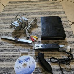 Black Nintendo Wii Gaming Console Tested Working W Wires Sensor Bar Controller Nunchuck Wipeout Game