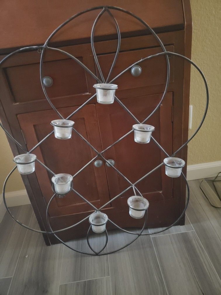 Metal Wall Decoration With Glass Votive Candle Holders