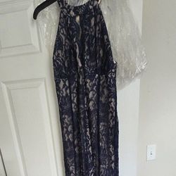 NIGHTWAY Womens Lace Zippered Halter Gown Sleeveless Keyhole Full-Length Evening Mermaid Dress