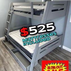 Twin Full Grey Bunkbed With Ortho Mattress Included