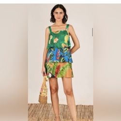 FARM RIO mixed prints layered mini dress multicolor size S/ tropical
