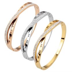 New design Curve Diamond Roman Digital Stainless Steel Bangle