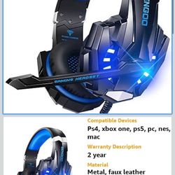 G9000 Stereo Gaming Headset for PS4 PC Xbox One PS5 Controller, Noise Cancelling Over Ear Headphones with Mic, LED Light, 7.1 Surround Sound, Soft Mem