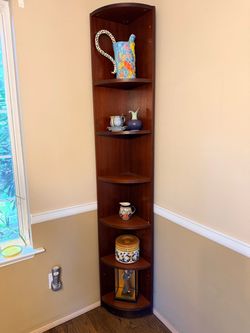 Wooden corner display shelves