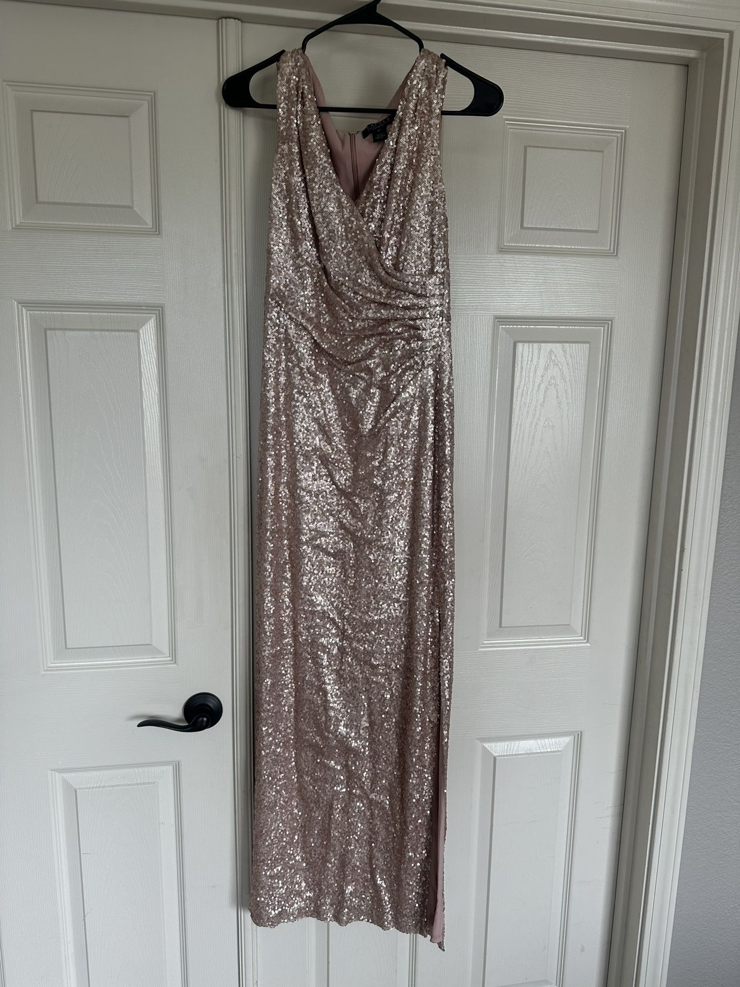 Rose Gold Sparkle Dress With Leg Slit