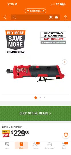Milwaukee M12 Straight Die Grinder $180