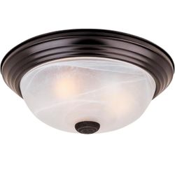 DESIGNERS FOUNTAIN 3-Light Flush Mount Ceiling Light, 15 Inch Lighting Fixture for Kitchen, Bedroom, Bathroom, and Hallway, White Alabaster Glass, Oil