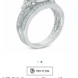 1 CT. T.W. Composite Diamond Frame Tri-Sides Bridal Set in 10K White Gold