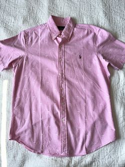 Polo Ralph Lauren Tropical Palm Tree Pink Button Shirt Men’s Size Medium