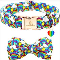HEAVY DUTY ADJUSTABLE THE RAINBOW DOG COLLAR & BOWTIE