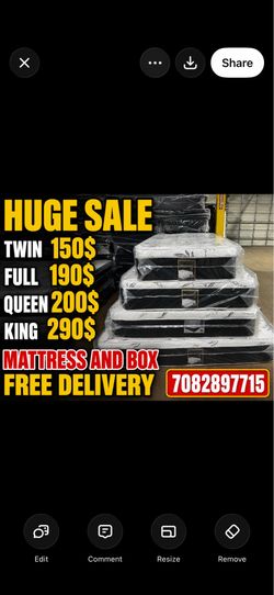 Huge sale for Mattress And Box brand  new Twin size #mattress and box 150.$ full 190$ Queen 200$ king 290$. free delivery free set up 708….289…7715… c