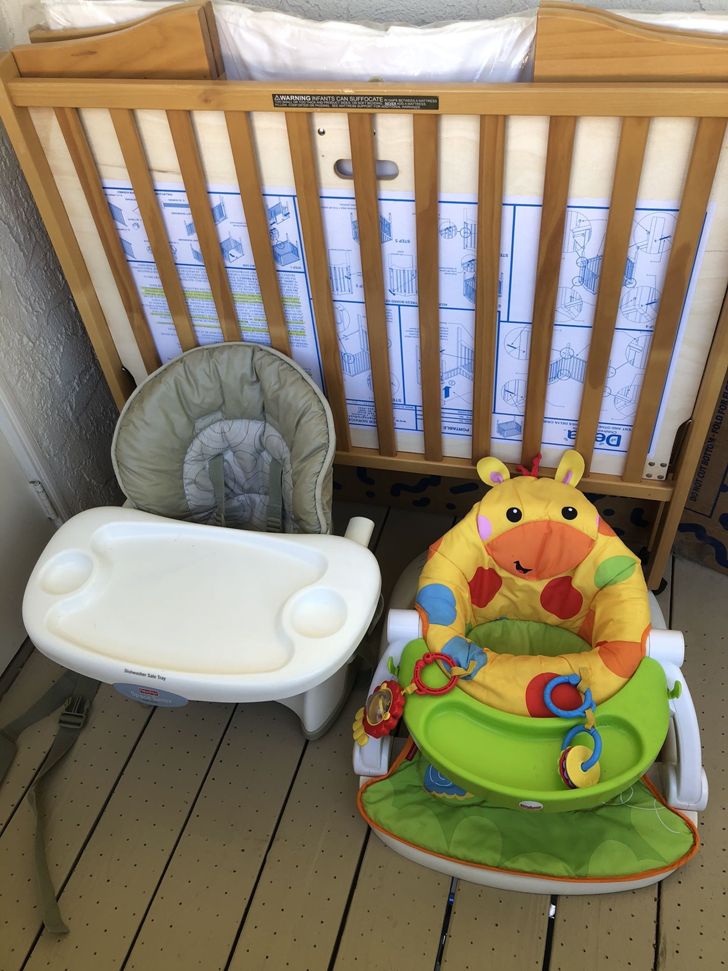 Baby kids stuff crib , high chair and sitting chair , 50$ for all