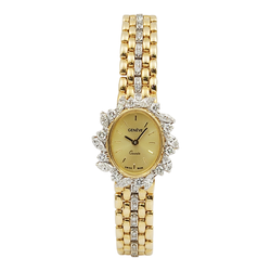 Ladies Geneve 23mm x 26mm Vintage 14K Yellow Gold Watch with Gold Dial and Diamond Bezel. (Pre-Owned)