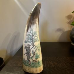 Vintage Hand Carved Scrimshaw Hunting Scenes Signed 