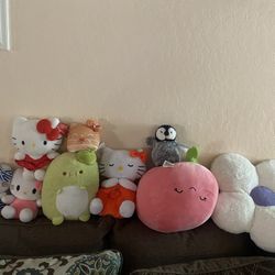 All plushies + big pink bean bag 