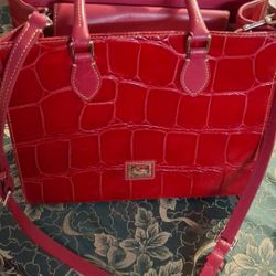 Dooney & Bourke Red Leather Janine Satchel Crossbody Croco Embossed Purse 