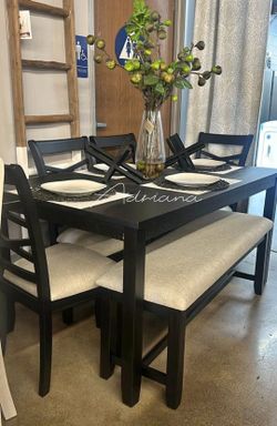 Beautiful‼️6-Pc Dining Table Set Charcoal Finish