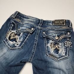 Miss Me Jeans Womens Sz 30 Blue Denim Boot Cut Embellished JE104684L Distressed 