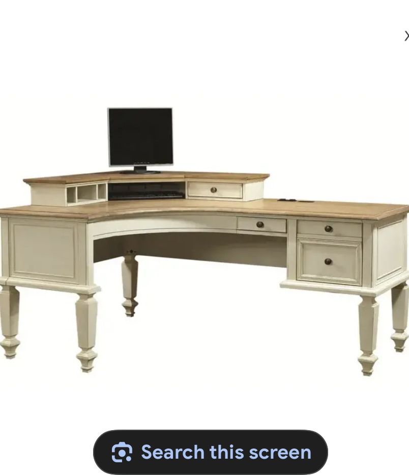 Aspenhome Cottonwood 72" Curve Half Pedestal L-Desk with Hutch in Linen Aspenhome Cottonwood 72" Curve Half Pedestal L-Desk with Hutch in Linen Tradi