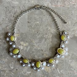 Ann Taylor Olive Green Silver chunky statement necklace