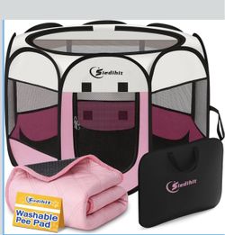 Dog/Cat  playpen, tent, crate, cage with washable pee pad, small pink, pet nursing enclosure, travel playpen for pets￼