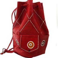 Moroccan Leather Duffle-Styled Handbag