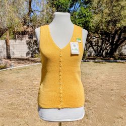 1960s Grand Prix Fuji Tokyo Cable Knit Sun Yellow Petite LG Button Down Vest NWT