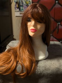 Long Auburn Wig W Bangs New
