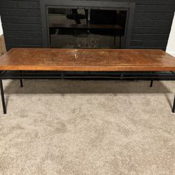 Mid-Century Modern Wooden Coffee Table with Metal Legs
