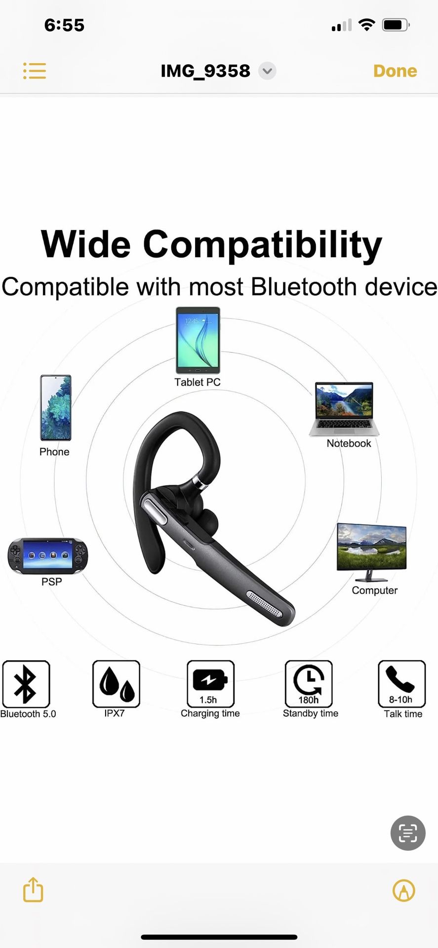 ICOMTOFIT Bluetooth Headset, Wireless Bluetooth Earpiece V5.0 Hands-Free🔥