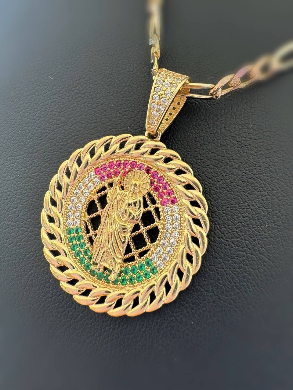 Jewelry 14k solid yellow gold pendant Jesus rope bezel CZ 0.85 CTW charm 5.1 grams PENDANT ONLY