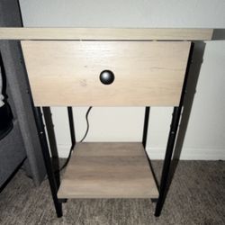 2 Modern Nightstands with Charging Station – Drawer + Shelf