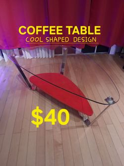 COFFEE TABLE, COOL SHAPED GLASS TOP AND SHELF
