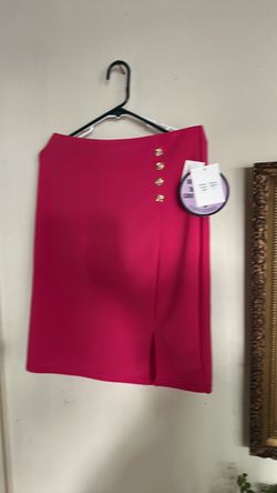 Hot Pink Pencil Skirt with Gold Buttons