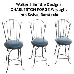 High End Walter E Smithe Designs CHARLESTON FORGE Shaker Arch Wrought Iron Swivel Bar Stools