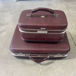 Vintage Burgundy Airway Vanity & Suit case