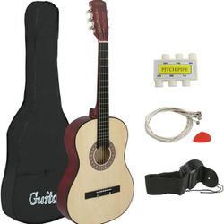 38" Kids Beginners Acoustic Guitar with Bag, Strap, Strings, Pitch Pipe and Pick, Natural