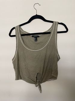 Forever 21 Ribbed Tie-Front Crop Tank Top Size Large