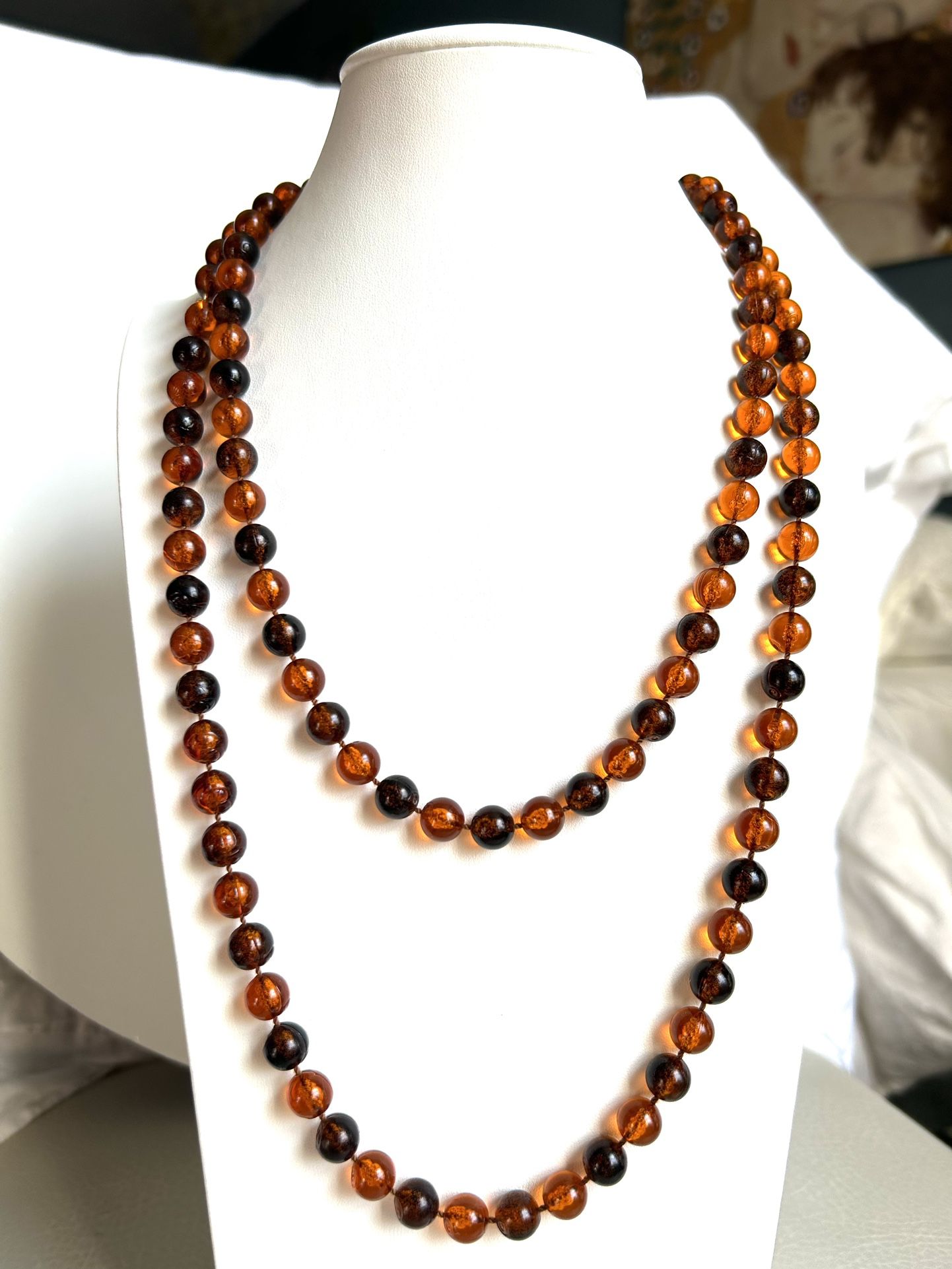 stunning vintage Transparent Amber resin beads necklace handmade