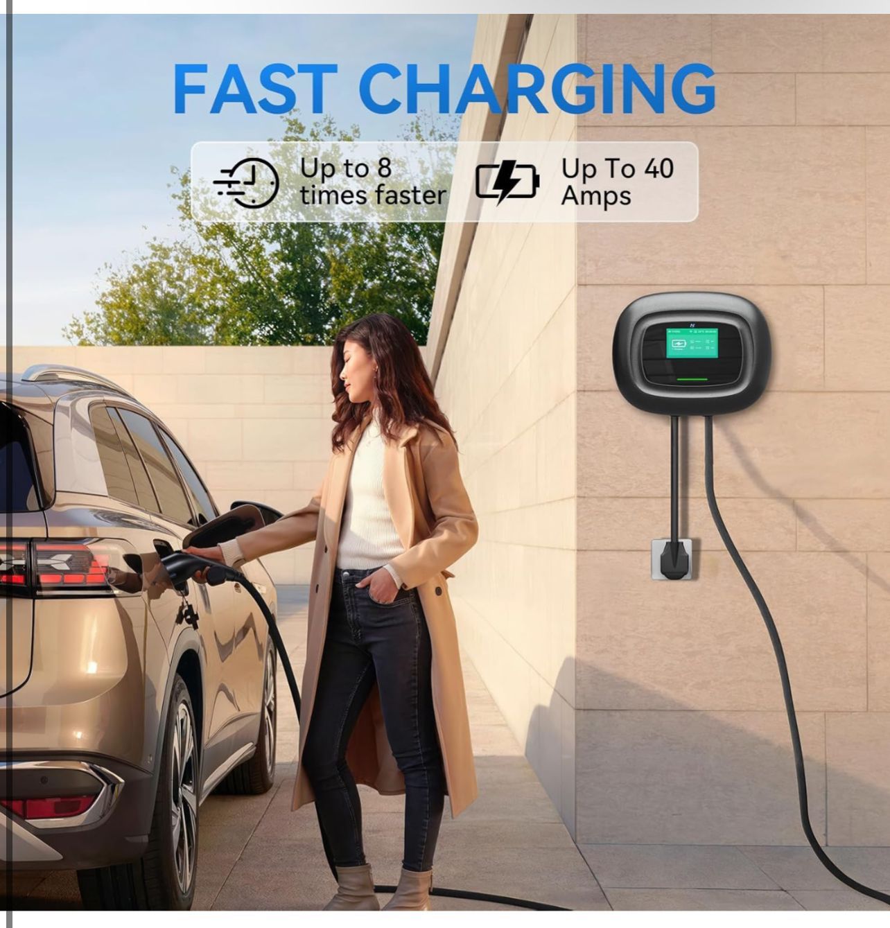KHONS Level 2 EV Charger Up to 40 Amp 240V 10kW Home Car Charger NEMA 14 50 Plug 25ft Cable Indoor/Outdoor Car Charging Station Plug and Play EVSE Bla