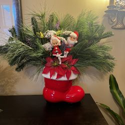 Large Festive Handmade Holiday Floral Arrangement Fresh Evergreens & Silk
