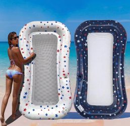 Set of 2 XL Cooling Mesh Inflatable Pool Float Loungers with Cup Holder, NEW.