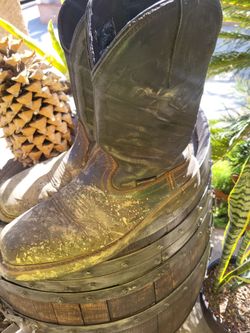 Wolverine square toe steel toe work boots.