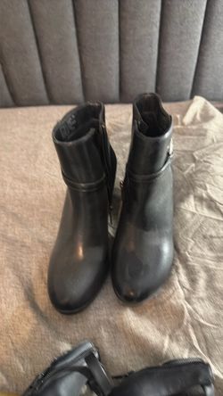 Black Leather Ankle Boots with Buckle Detail