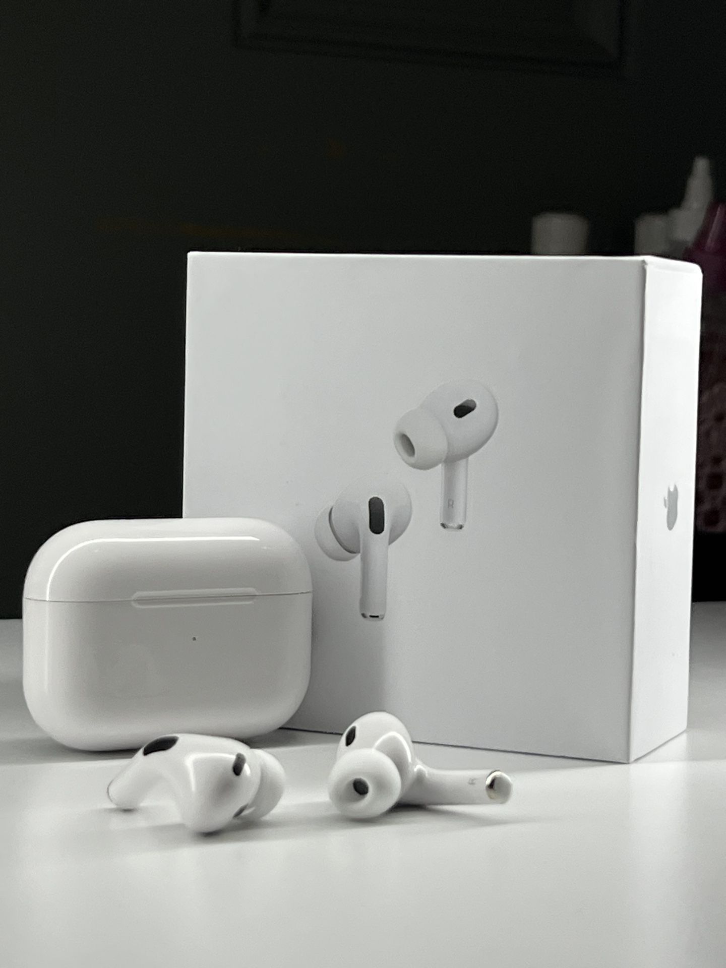 AirPods Pro Gen 2, MagSafe charging case, Silicone Ear tips (XS,S,M,L) and USB-C Cable.