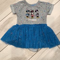 Disney Parks Baby Girls Blue Tutu Dress Gray Snap Bodysuit Minnie Mouse sz. 18 months