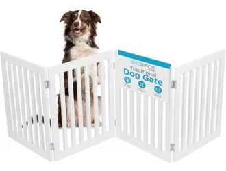 4 Panel 24" Tall White Wooden Freestanding Pet Dog Gate Fence Foldable Width 80" New, Open Box