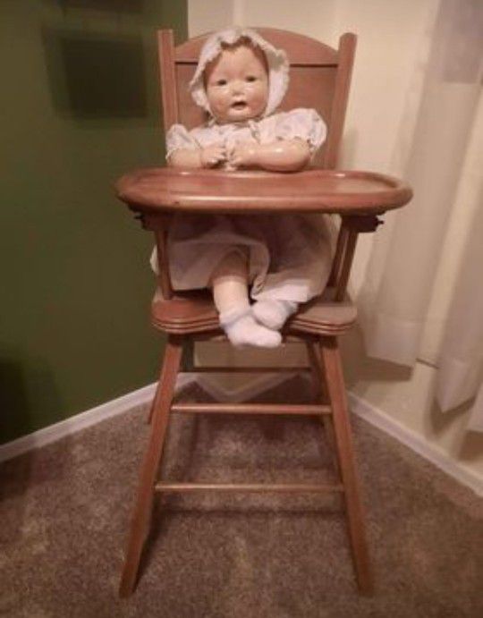 Antique Doll and Highchair 
